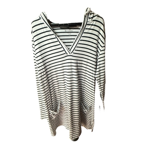 Coolibar Women's UPF 50+ Catalina Beach Cover-Up Dress Large Blue White - Picture 5 of 10